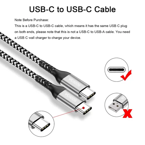 Vista 7 de Cable USB-C a USB-C de 60 W [2 unidades de 6.6 pies], cable de carga rápida Grtoeud tipo C para Apple MacBook Air de 13 pulgadas, iMac, iPad