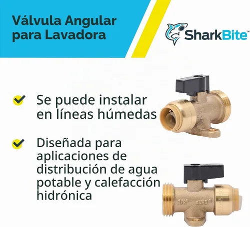 Vista 4 de SharkBite Válvula de ángulo para lavadora MHT de 1/2 pulgada x 3/4 pulgada, accesorio de plomería de latón de conexión a presión, tubería PEX