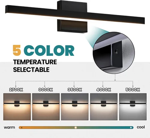 Vista 4 de KAISITE Luz de Baño Moderna Negra - Lámpara de Tocador LED Regulable de 5CCT de 24 Pulgadas para Espejo