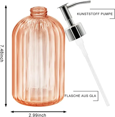 Vista 2 de Paquete de 2 dispensadores de jabón de vidrio con bomba, dispensador de jabón líquido de 13.5 fl oz para lavar líquido, champú y loción, dispensador
