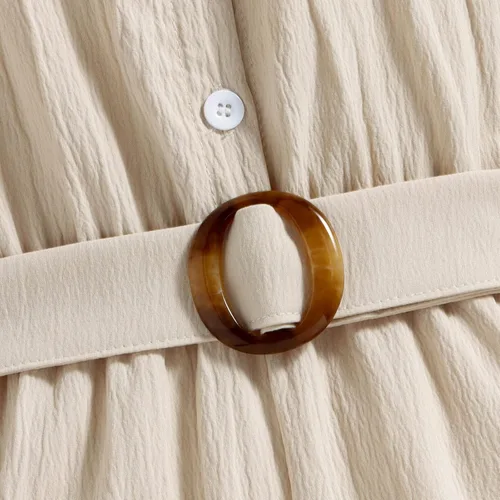 Vista 5 de Mameluco de verano sin mangas para niñas pequeñas, mono de lino y algodón sólido con cinturón, para madres y niñas (beige, 12-18 meses)