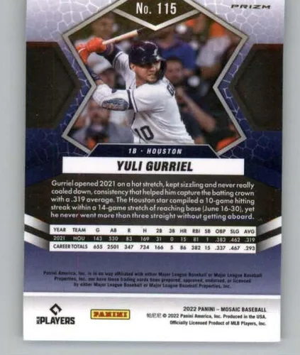 Vista 2 de 2022 Panini Mosaic Mosaic Parallel #115 Yuli Gurriel Houston Astros Baseball Trading Card