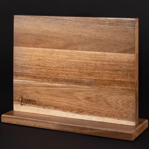 Vista 2 de SENKEN - Bloque magnético de madera de acacia natural, imanes de neodimio ultra fuertes de doble cara, soporte para cuchillos para 16 cuchillos