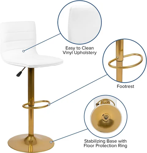 Vista 5 de Flash Furniture Vincent - Taburetes de bar modernos de vinilo ajustables en altura, elegantes taburetes giratorios de altura de barra