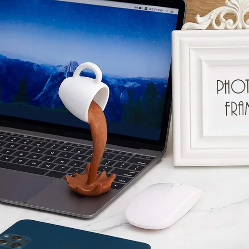 Vista 7 de Jetec Taza de café flotante, decoración de escultura, mini vertido de plástico, tazas de café, regalos para familiares y amigos (marrón)