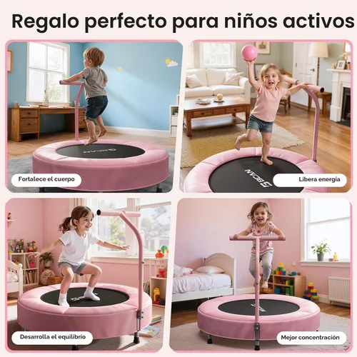 Vista 5 de BCAN SP1 36'' Kids Toddler Trampoline Indoor, Foam Handle FED Fitness Rosa-Clásico