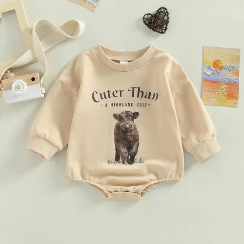 Vista 2 de Kayotuas Ropa occidental para bebé y niña, sudadera con estampado de vaca de manga larga, enterizo de gran tamaño, trajes de primavera y otoño