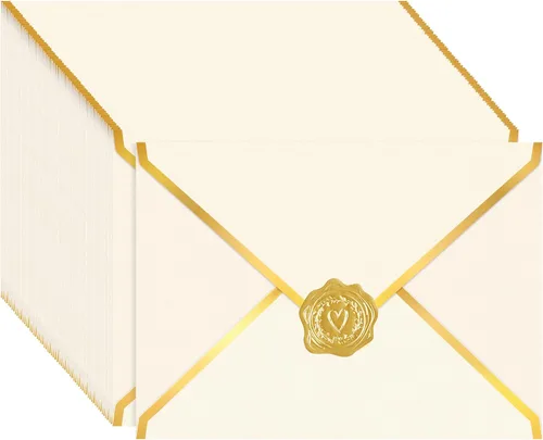 Vista 14 de Paquete de 100 sobres A7 de 5 x 7 para invitaciones, 7.18 oz de cartulina gruesa brillante 4 x 6 con solapa en V y sellador de lámina dorada, sobre