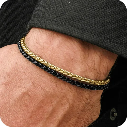 Vista 10 de Galis Pulsera Dvir para hombre, acero inoxidable para hombres, pulseras de cadena de cuerda que no se deslustra, regalo de cumpleaños elegante