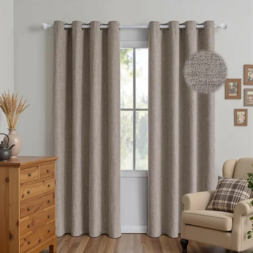 Vista 17 de Cortinas 100% opacas para sala de estar, juego de 2 paneles de 96 pulgadas, bloqueo de luz, pestaña trasera y bolsillo para barra, cortinas