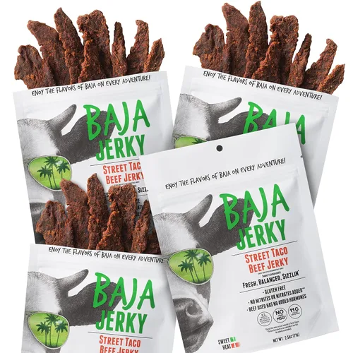 Vista 12 de Baja Beef Jerky - Cecina de res 100% natural, cetogénica, sin gluten, cecina artesanal baja en calorías, 0.46 oz de proteína por porción, sin