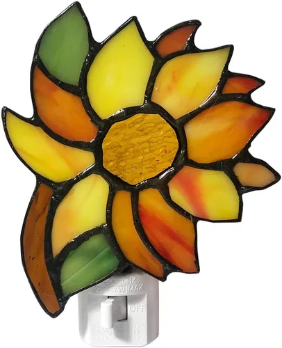 Vista 2 de Luz nocturna de girasol con vitrales, adecuada para pasillos, dormitorios y cocinas. Un regalo para mamá. DYM8011