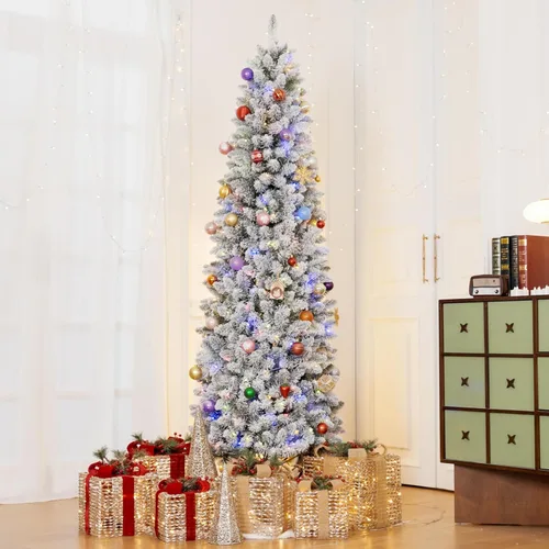 Vista 9 de Hykolity Árbol de Navidad flocado delgado preiluminado de 7.5 pies con 240 Doble color flocado