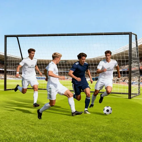 Vista 17 de NAIZEA Porterías de fútbol – 24x8/21x7/18x7/12x6/16x7/10x6/8x6/6x4 pies para patio trasero – Portería de fútbol de metal para jóvenes adultos