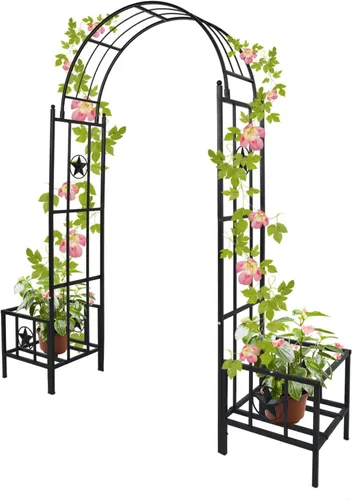 Vista 3 de Arco de metal para jardín al aire libre, 7 pies 5 pulgadas de alto x 6 pies 7 pulgadas de ancho, enrejado de arco de jardín para plantas trepadoras