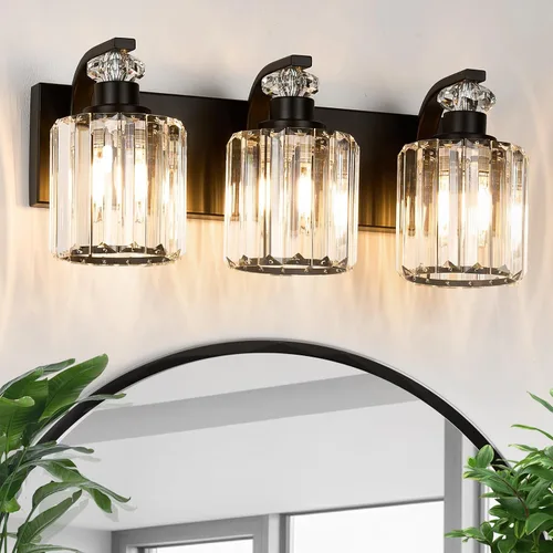 Vista 14 de Lámparas de baño negras con pantalla de cristal K9, iluminación de baño sobre espejo, luces de tocador para sala de estar, dormitorio, baño