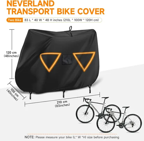 Vista 6 de NEVERLAND - Funda para bicicleta de transporte 2 600D impermeable con correas Heavy Duty Bike Rack Cover Fits 2 Bikes, 5-Layer Ripstop Oxford