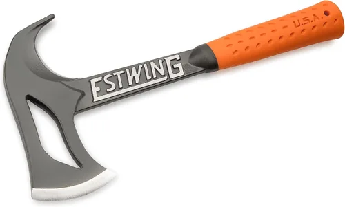 Vista 2 de ESTWING Hacha de cazador - Hacha de acero forjado de 14.25" con gancho intestinal y agarre de reducción de golpes - EOHA Naranja