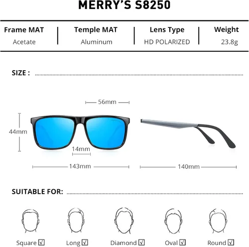Vista 2 de MERRYS Gafas de sol cuadradas polarizadas para hombre patas de aluminio 100 UV S8250