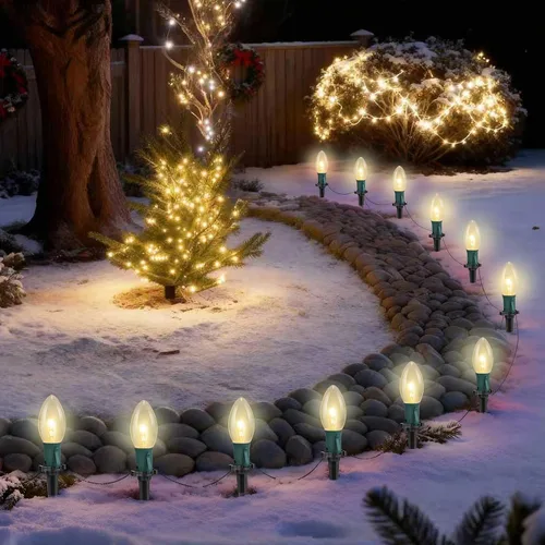 Vista 14 de 11.58m luces LED multicolor para camino de Navidad, 25 luces multicolor extensibles resistentes al clima para camino de Navidad con bombillas LED C9