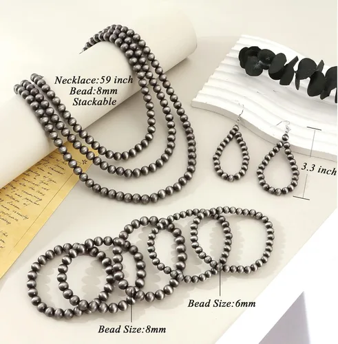 Vista 5 de MOZAKA Western Jewelry Set for Women Including Vintage Navajo Pearl Necklace Cowgirl Western Style Navajo Pearl Earring and Bracelets