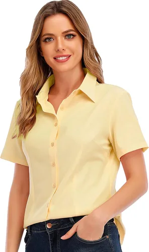 Vista 9 de Camisas básicas de oficina con cuello y botones para mujer, de fácil cuidado, de manga corta, con elástico