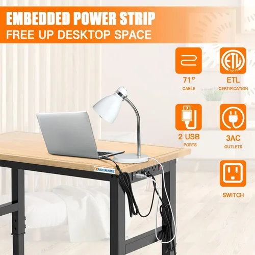 Vista 5 de Banco de trabajo ajustable de 48 pulgadas con ruedas, mesa de trabajo de madera de goma resistente con tomas de corriente, básculas de precisión