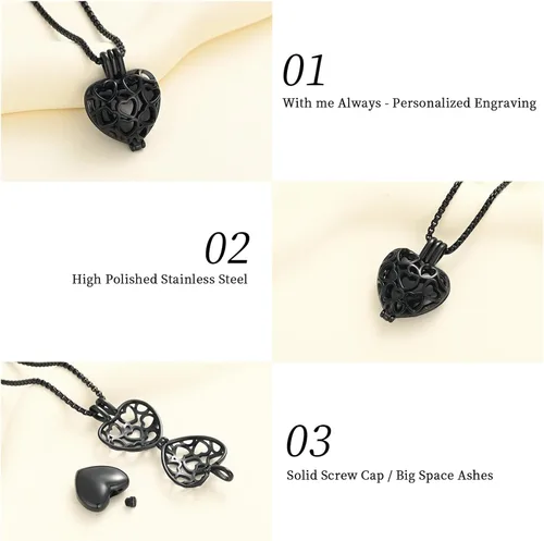 Vista 36 de Collar con medallón de cremación conmemorativa con corazón eterno con mini urna para cenizas de seres queridos