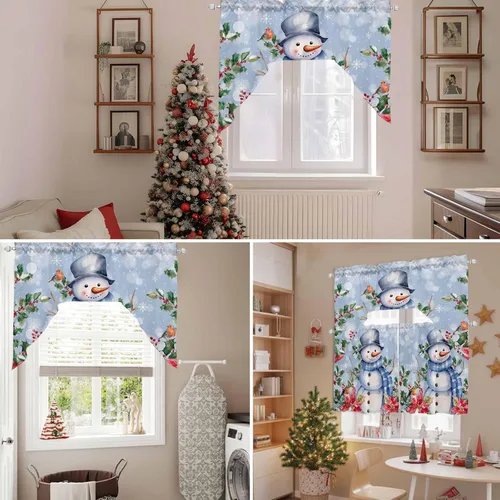 Vista 7 de Muñeco de nieve, cenefa de cocina, cenefa con bolsillo para barra, paneles de cortina para dormitorio, sala de estar, baño, cafetería, ventanas