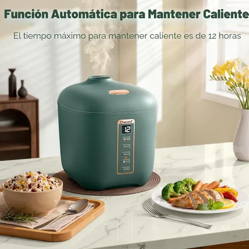 Vista 5 de CHACEEF Mini arrocera de 2 tazas sin cocinar, olla arrocera de 1.2 L, pequeña máquina de arroz portátil antiadherente de viaje, sin BPA, cocina
