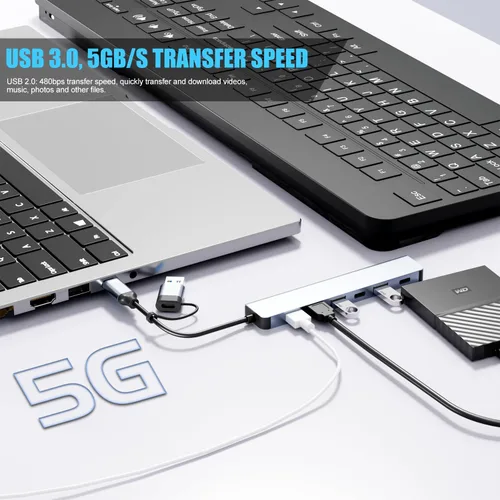 Vista 3 de 【Actualización】 Concentrador USB C/USB, BERLAT Aluminio 7 en 1 USB C y Hub USB con USB 3.0, puertos USB 2.0 para PC/portátiles/MacBook