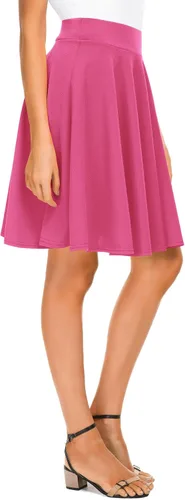 Vista 22 de Urban CoCo Women's Basic Midi Skirt Versatile Stretchy Flared Casual High Waisted Skirt Negro