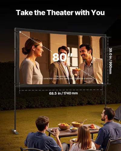 Vista 2 de VEVOR Pantalla de proyector con soporte, pantalla de proyección gran angular de 80 pulgadas y 160° para interiores y exteriores, 16:9 4K HD sin