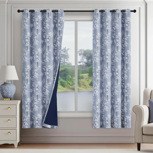 Vista 12 de FMFUNCTEX Grey Blackout Floral Curtains, Bedroom, 100X84 Inches, 1 Panel Gris Floral