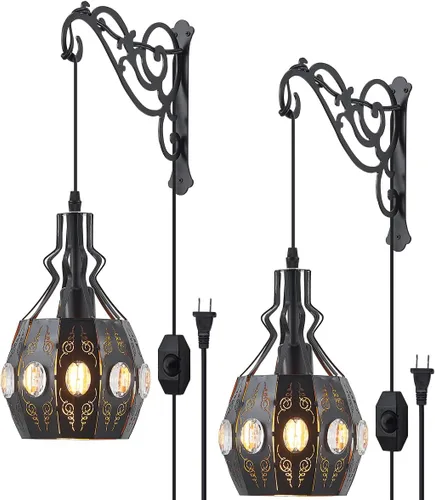 Vista 10 de YLONG-ZS Lámpara Colgante Swag Luces con Enchufe Luz Colgante con Enchufe, Luces Colgantes con Cable con Enchufe Pequeña Negra Vintage Rústica