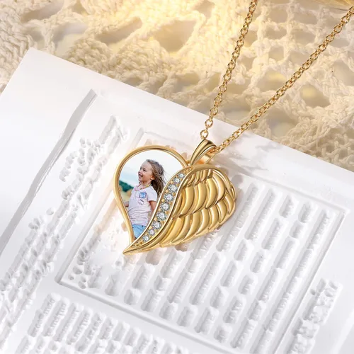 Vista 3 de Collar personalizado con foto para mujer, collar con colgante de imagen grabada de seis caras, regalo de joyería de memoria para madre y padre