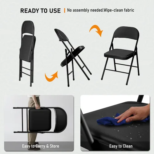 Vista 5 de SEALAMB Paquete de 10 sillas plegables negras con asientos acolchados y cojín, sillas plegables de metal duradero para bodas y fiestas, sillas