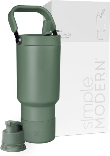 Vista 33 de Simple Modern Trek Pivot Vaso con pajita abatible de 30 oz con asa Botella de agua y protector Tapas intercambiables de pajita y para beber