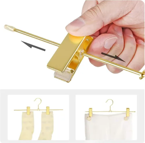 Vista 7 de Colgador apilable de metal brillante de cobre y oro, gancho adicional para falda y pantalones de oro rosa, gancho adicional, percha que ahorra