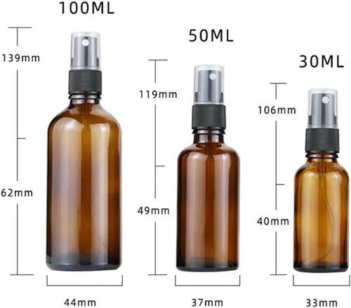Vista 3 de Minibotellas de vidrio con atomizador de vidrio de ámbar oscuro, botellas de perfume portátiles vacías rellenables, botellas rociadoras de niebla