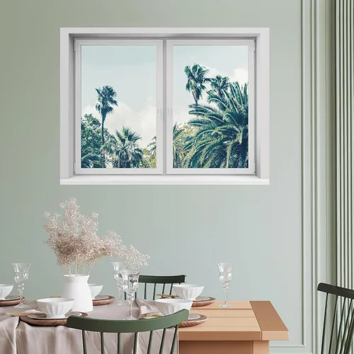 Vista 12 de SIGNWIN Adhesivo de pared removible/mural de pared para ventana, vegetación exuberante y árboles iluminados por el sol, fotografía, realismo