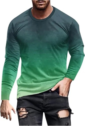 Vista 11 de Camisetas grandes y altas para hombre, camiseta gráfica casual de moda, manga larga, color degradado, sudadera para salir