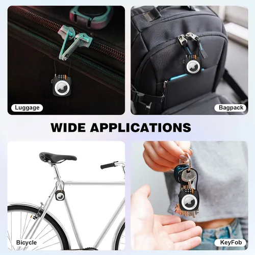 Vista 6 de Llavero Airtag con cerradura de combinación de 3 dígitos para equipaje, maleta, mochila, taquillas, cerraduras de equipaje de viaje, cerradura