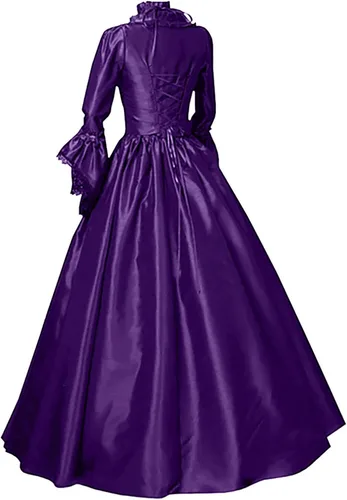Vista 4 de Vestido renacentista para mujer, estilo retro, cuello cuadrado, vestido victoriano, vestido de princesa Lolita, disfraz medieval para cosplay