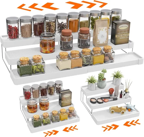 Vista 10 de Organizador de especias expandible – Organizador de especias ajustable de 3 niveles para gabinete y encimera – Fácil visibilidad – Negro