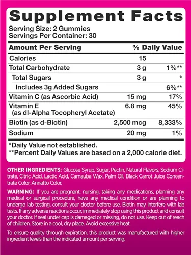 Vista 2 de Gomitas de uñas para la piel del cabello, 60 unidades, colágeno grande, vitaminas sin OMG y sin gluten para mujeres, sabor a fresa, de Pink