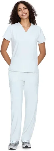 Vista 18 de COZYFIT Scrubs for Women Set - V-Neck & Straight Leg Pants with 9 Pockets Negro
