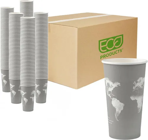 Vista 12 de ECO PRODUCTS Tazas de café espresso desechables compostables World Art de 4 onzas, paquete de 50, taza de papel caliente renovable, forro PLA a base