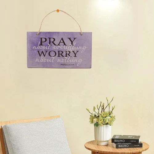 Vista 4 de Ergonflow Letrero decorativo de madera con texto en inglés "Pray About Everything" (Edición Premium) de 9.5 x 5.75 pulgadas