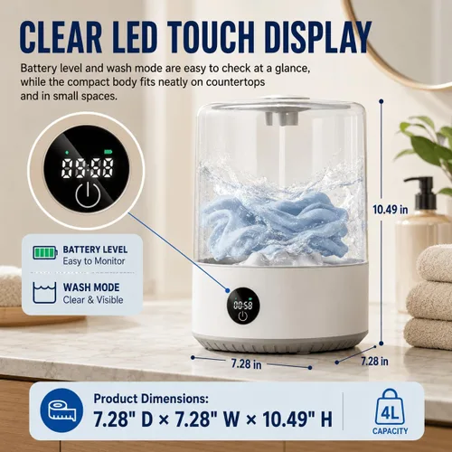 Vista 7 de Mini lavadora portátil de 4 litros, lavadora compacta inalámbrica recargable para ropa interior, ropa de bebé, ropa para mascotas, ideal